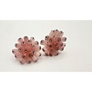 Vintage Castlecliff Pink Lucite Cluster Clip-On Earrings MCM Statement Retro